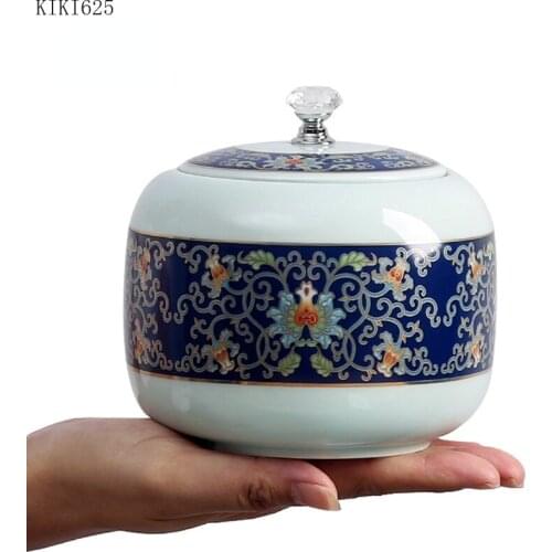 Enamel Flower Ceramic Tea Caddy Fragrant Powder Sealed Storage Tank Wine Cabinet Desktop Decor Candy Sundries Storage Container