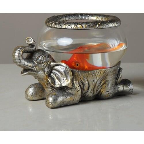 European style retro mini light golden elephant fish small open aquarium glass desktop decoration