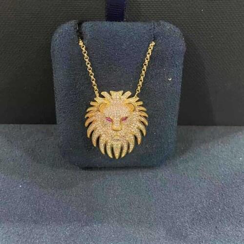 Hot Brand Pure 925 Sterling Silver Fashion Jewelry For Women Gold Golden lion Necklace Party Fashion Jewelry