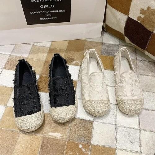 Designer Retro Plaid Tassel Canvas Shoes Women Weave Linen Platform Loafers Fashion Casual Breathable Flat Sneakers Black White