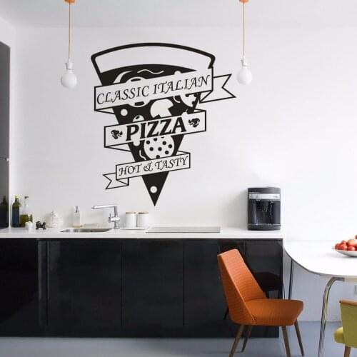 Restaurant Kitchen Decor Classic Pizza Vinyl Wall Sticker Pizza Logo Window Vinyl Decals Tasty Pizza Pizzeria Wall Poster