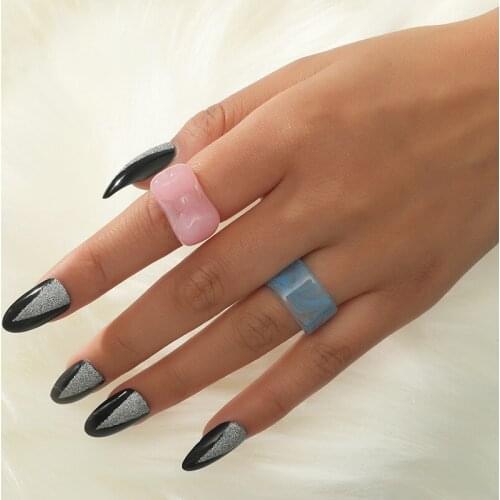 2 Pieces/Set Ins Jelly Pink Blue Acrylic Resin Acetic Acid Knuckle Finger Piercing Rings Trendy Korean Fashion Party Jewelry