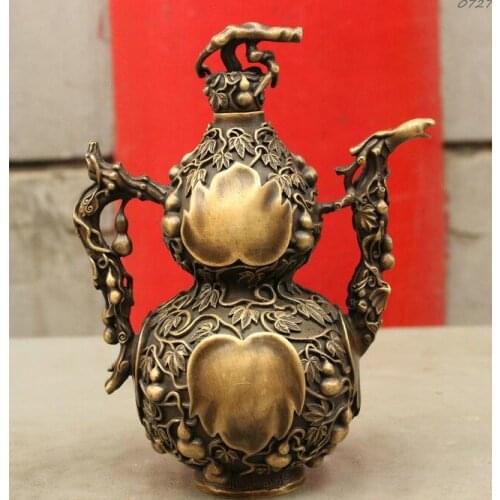 Royal Chinese Pure Auspicious TeaPot Shape Gourd Bottle Pot Vase Statue
