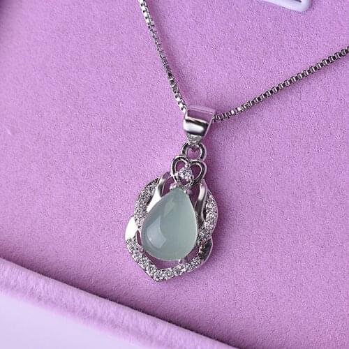 Natural Jade Water Drop Pendant 925 Silver Necklace Chinese Jadeite Chalcedony Amulet Fashion Charm Jewelry Gifts for Women Her