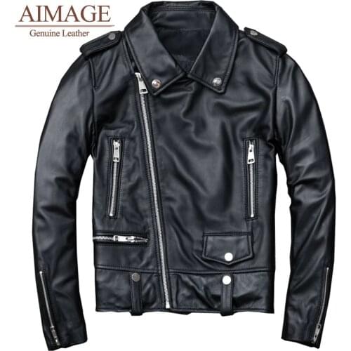 Leather jacket women sheepskin genuine leather motorcycle rivet chaquetas para mujer comfort soft female turn turn coats PY089
