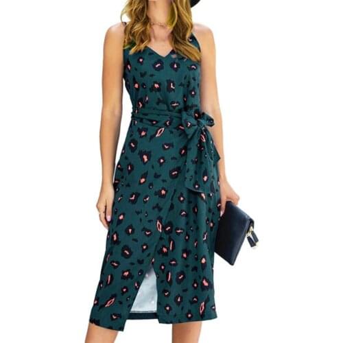 80%HOT Ladies Dress Sling Tight Waist Elegant Women Vintage Print Sexy Dress for Beach