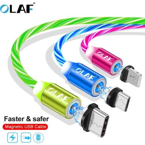 OLAF Magnetic Charging Cable Dazzling Light Magnetic Cable Micro USB Type C USB C Fast Charging For Apple iPhone Samsung Xiaomi