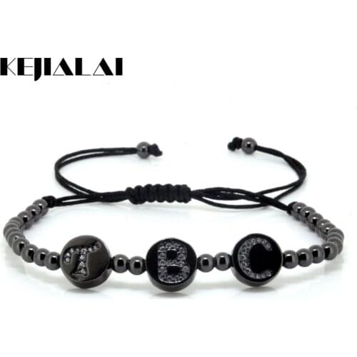 Fashion New Brand 4mm Gun Black Ball Beads & Pave Setting CZ TBC Letter Bead Braiding Men / Women Anil Arjandas Macrame Bracelet