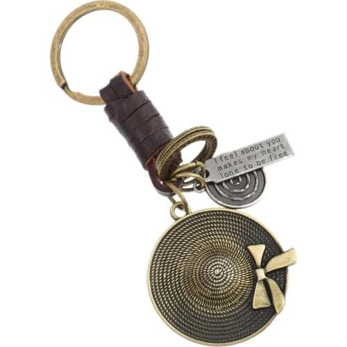 Fashion Women Girl Keychain Alloy Bow Hat Pendant Braided Leather Holder Bag Accessories Car Key Ring Chain Vintage Jewelry Gift
