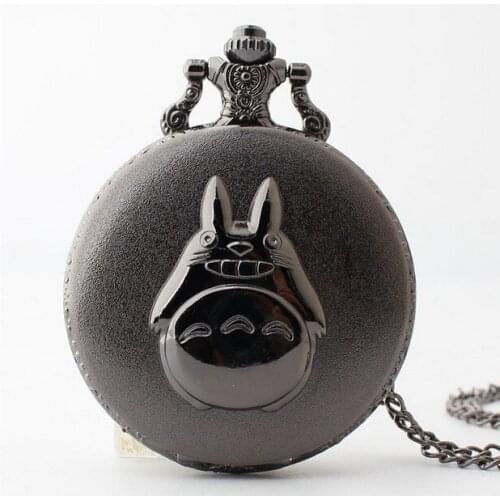 My neighbor totoro Japanese anime cartoons black Roman numerals Necklace pocket watches gift