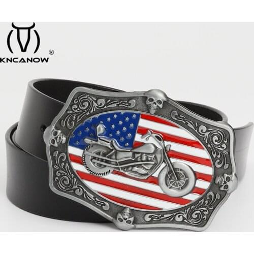 Usa Flag Cowboy Jeans Heavy Metal Belts For Men Genuine Leather Belt Punk Rock Male Strap Ceinture Homme Motorcycle Accessories
