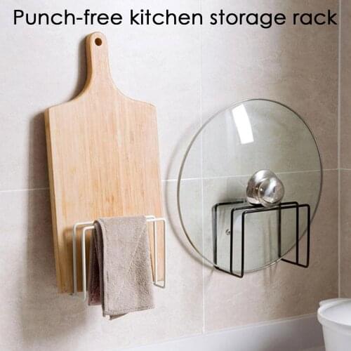 Wall-mounted Iron Chopping Board Rack Kitchen Double-grid Cutting Board Drain Storage Rack Punch-free Pot Cover Rack Holder