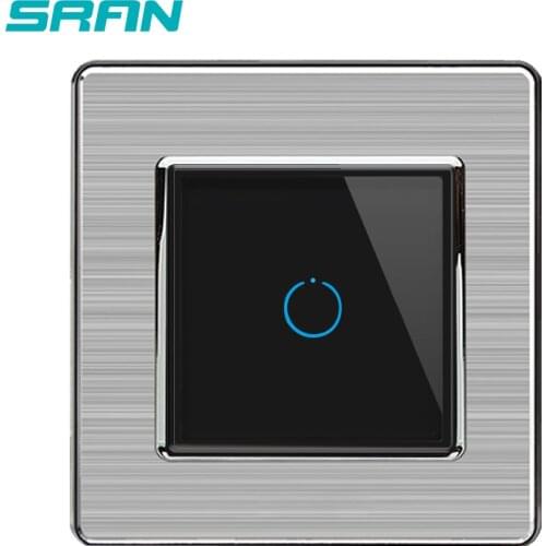 SRAN UK wall touch sensor switch, led light switch 220v,black crystal glass with stainless steel panel,1/2/3gang 1way switch