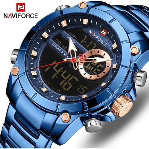 NAVIFORCE 9163 Top Luxury Brand Men Watch Quartz Male Clock Sport Watch Waterproof Full Steel Men Wristwatch Reloj Hombre