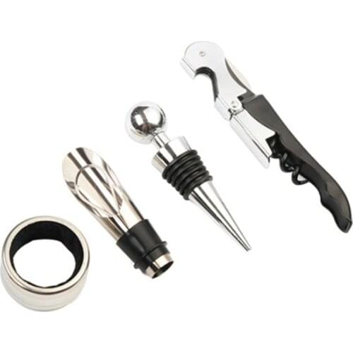 NEW 4pcs/set Beer Wine Bottle Opener Wine Stopper Corkscrew Remover Pourer Wine Bottle Drop Ring practical Gift
