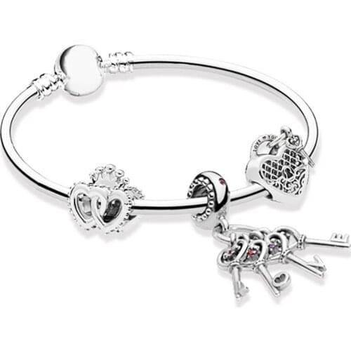 NEW 100% 925 Sterling Silver Love Key ZT0152 Bracelet Stringing Gift Set Elegant Retro Charming Gift Women Original Jewelry