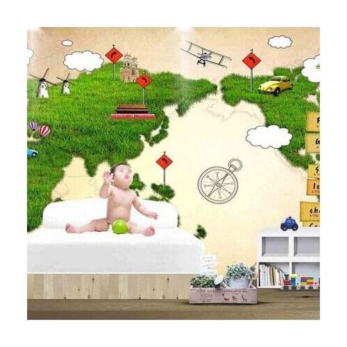 Living room bedroom childrens room wallpaper cartoon world map large mural backdrop Custom Size