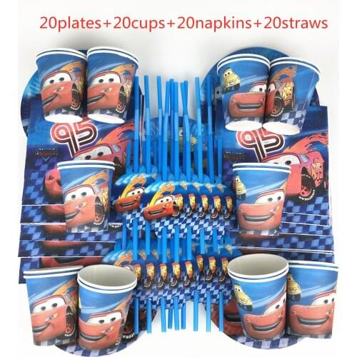 80Pcs Disney Lightning McQueen Cars Disposable Tableware Kids Birthday Party Decoration Paper Plate+Cup+Napkin+Straws Supplies