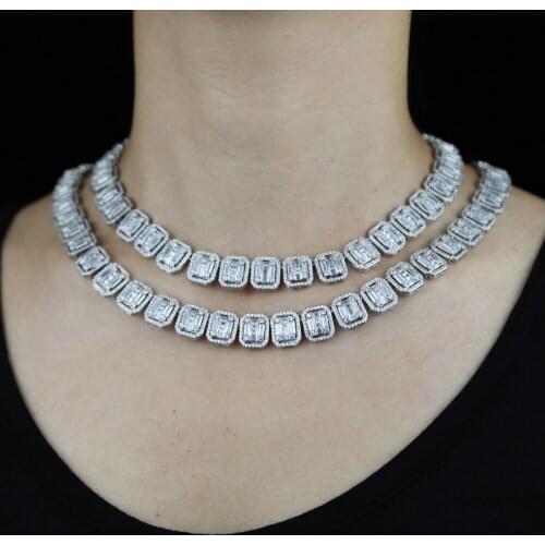 Iced out Square Cz Tennis Chain Choker Hip Hop Necklace With High Quality Cubic Zircon paved Women Lady Jewelry Drop Ship