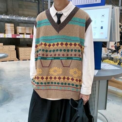 Couple 2021 autumn and winter Hong Kong style Korean version of the original retro loose trend sweater sweater mens vest