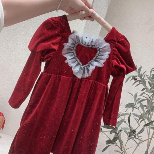 Pleuche black red Princess dress 2021 fall kids Long sleeve dresses 5pcs/lot 3-7Year