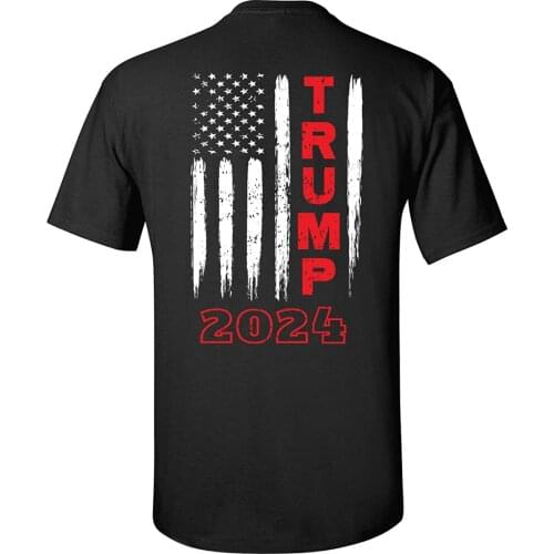 Political Trump 2020 American Flag Adult Short Sleeve Tee Men T Shirt Black