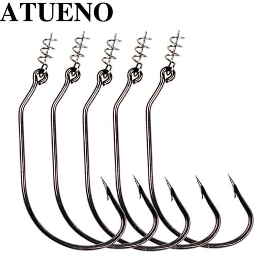 ATUENO 20pcs Wide Gap Worm Fishing Hooks Jig Crank Big Bass Hook Black High Carbon Steel Crank Barbed Hook for Soft Fishing Lure