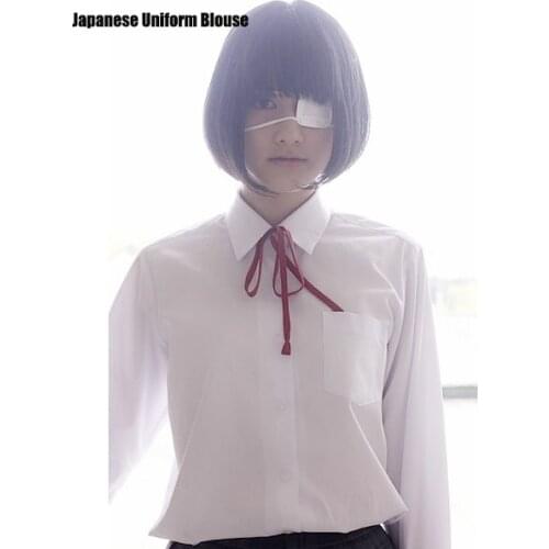 Japanese School Uniform Style Girls French Toast Blouse Sharp Collar Uniform Shirt Tops with Chest Pocket Long Sleeves
