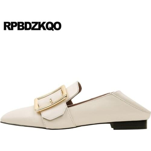 Embellished Pearl Women Slippers Metal Designer Shoes China Slip On Japanese School Mules Genuine Leather Square Toe Loafers