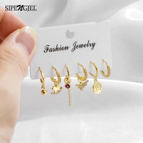 SIPENGJEL Fashion Tiny Animals Small Hoop Earrings Set Korean Style Cute Horse Bee Coin Pendant Earrings For Women Jewelry 2021