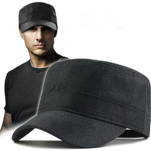 2021 Summer Cool Thin Cotton and Linen Flat Top Sun Hat Men Big Size Army Military Cap 56-60cm 60-66cm