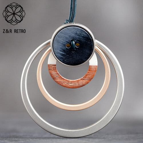 Vintage Colored Simple Pendants & Necklaces Jewelry For Women Circle Chains Accessories Neck Decoration Big Suspension Necklace