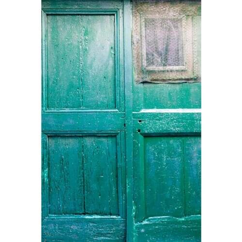 Green Wooden Door Photo Backdrop Vinyl Cloth Fond Background for Children Baby Portrait Pets Toy Photophone Photography Props