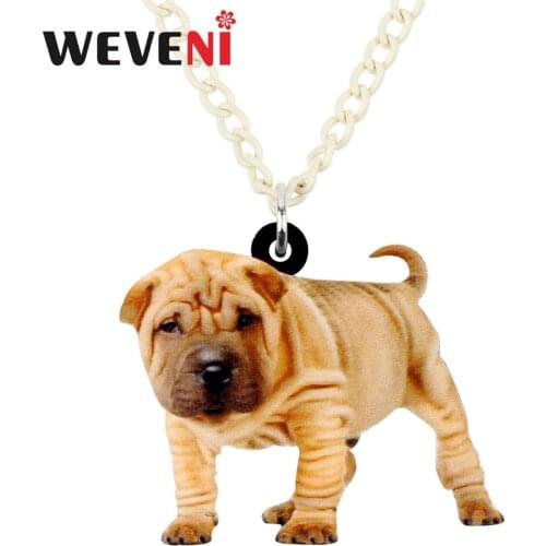 WEVENI Acrylic Standing Chinese Shar Pei Dog Necklace Pendant Chain Choker Trendy Animal Jewelry For Women Girls Bijoux Party