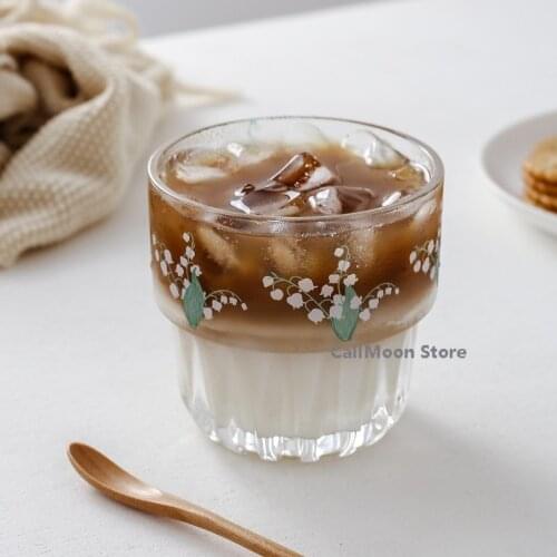 Transparent Drinking Glasses 258ml 330ml Ins Student Korean Style Bell Orchid Cup Ice Coffee Cup Fresh Girl Cola Tea Milk Cup