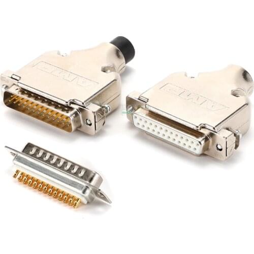 1Pcs gold-plated five wheat solid core needle 25-pin DB25 parallel port plug AMP iron shell welding male and female HIFI