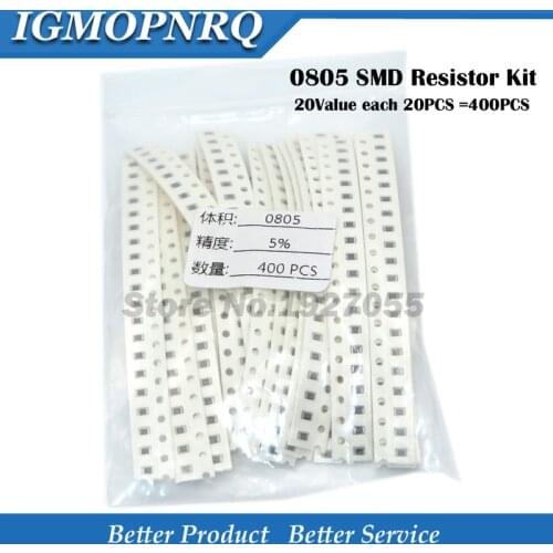 20Value each 20PCS =400PCS 0805 SMD Resistor Kit 1% 1/8W 10 ohm-1M 10ohm 22ohm 1K 2.2K 4.7K 6.8K 10K component diy samples kit