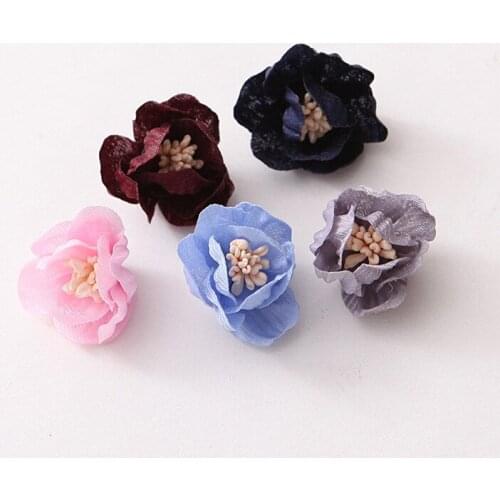 30pcs/lot Fashion Mini Fabric Stamen Flower Flat Back For Girls Handmade DIY Craft Garment Hair Accessories