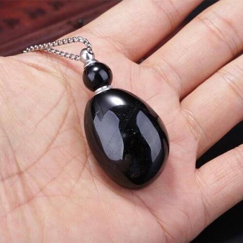 5 pcs empty bottle perfume natural black obsidian stone bead essential oil container pendant charm necklace for women man 2020