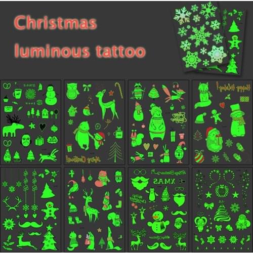 Random 5 sheets/set Christmas Luminous Stickers Toys For Kids Glowing in Dark Waterproof Fake Tattoo Decoration