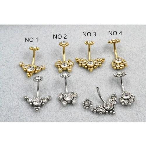 50pcs/Lot Surgical Steel Crystal GemsNavel Belly Ring Button Bar Internally Threaded Navel Body Piercing Jewelry 14G New Styles