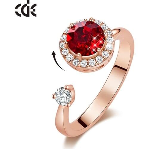 CDE Fashion Luxury Rotate Rings Red Crystals Adjustable Ring Jewelry Women Original Romantic High Quality Gifts