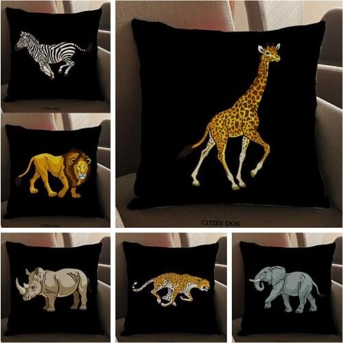 Africa style Cushion Cover Cartoon animal lion rhino giraffe zebra elephant leopard Print Cotton linen Sofa Throw Pillow case