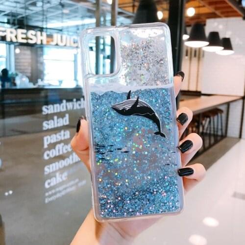 A70 A71 A51 Blue Sea Whale Quicksand Phone Case For Samsung A750 A31 A8PLUS J6PLUS A21S A50 soft Cover Skinny Shell Protection