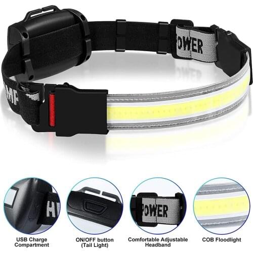 D2 Rechargeable Headlight Flashlight LED Wide Beam Light COB Headlight 3 Light Modes Camping Running Fishing Hiking Light Torch