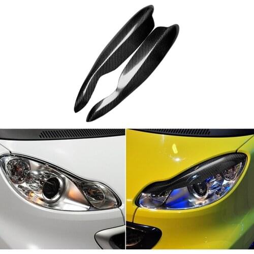 For Mercedes Benz Smart Fortwo W451 2007-2014 Real Carbon Fiber Headlight Cover Eyebrows Eyelids Car Sticker Trim Protector