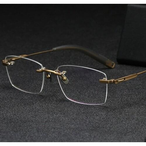 ELECCION Titanium Optical Frame Men Rimless Glasses Spring Temple Antiskid Silicone Eyewear 2021 Prescription Myopia Eyeglasses