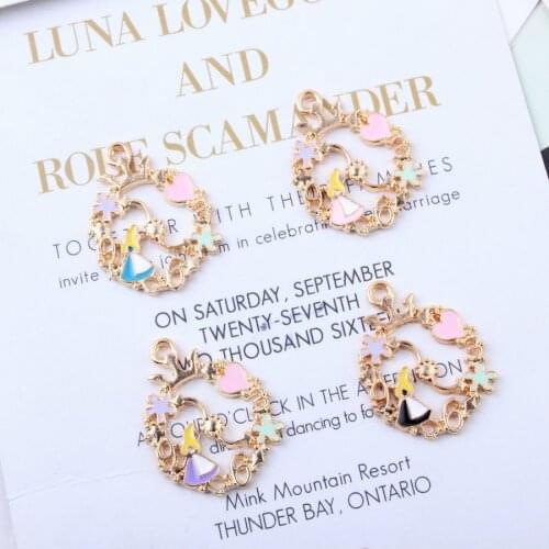 10pcs 22*29mm Enamel Alice in wonderland flower Girls charms metal gold alloy small bracelet pendant Korean jewelry accessories