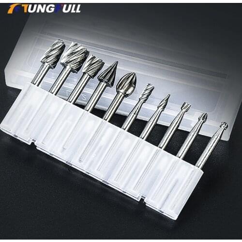 TUNGFULL 10pcs/lot HSS Routing Router Bits Burr Rotary Tools Suit Dremel Rotary Wordworking Tool Engraving Dremel Accessories