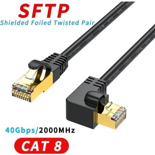 Cat8 Ethernet Cable SFTP 40Gbps 2000MHz Cat 8 RJ45 Network Lan 90 Degree UP/Downward Angle Internet RJ 45 Ethernet Cable